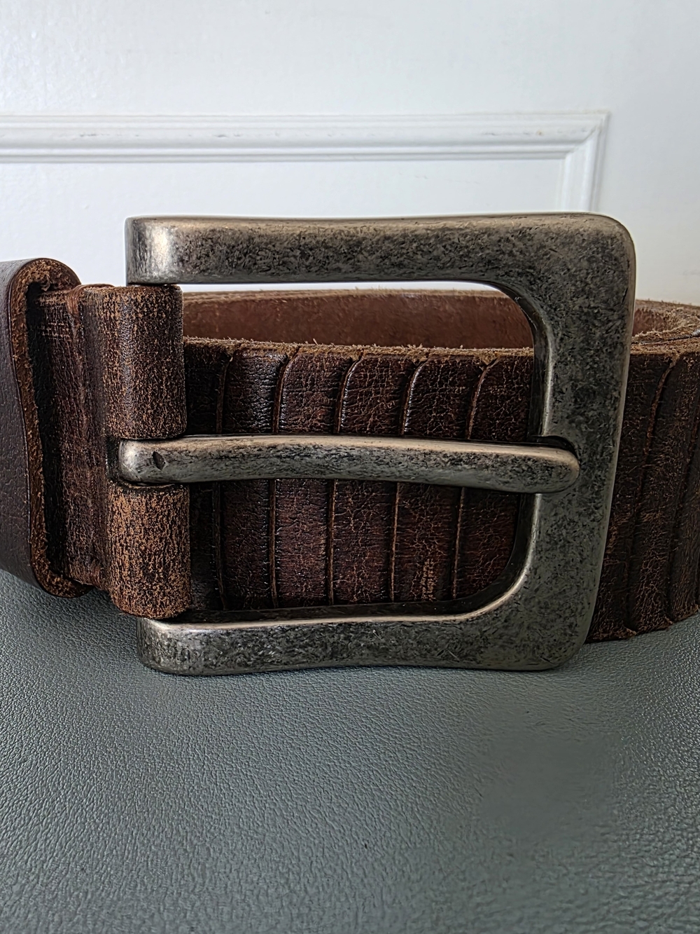 Fossil Textured Genuine Leather Belt Brown Size 36 Mens, Heritage Casual